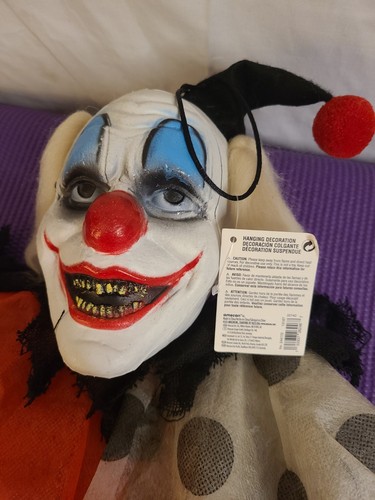 New Scary Red & White Polka Dot Clown Hanging Halloween Decor 48" - Picture 1 of 6