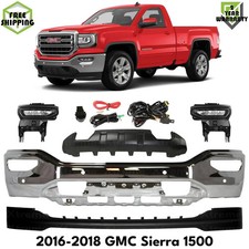 Front Bumper Face Bar Chrome Steel & Fog Light Kit For 2016-2018 GMC Sierra 1500