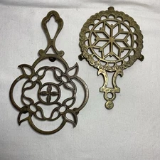Vintage Brass Trivet Pair Made in India Boho MCM Farmhouse