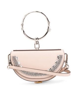 Chloe Nile Crystal Embellished Minaudière Bracelet Shoulder Bag Cement Pink