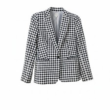 J.Crew Navy White Gingham Linen Cotton Blazer Jacket Size 6 Striped Lining
