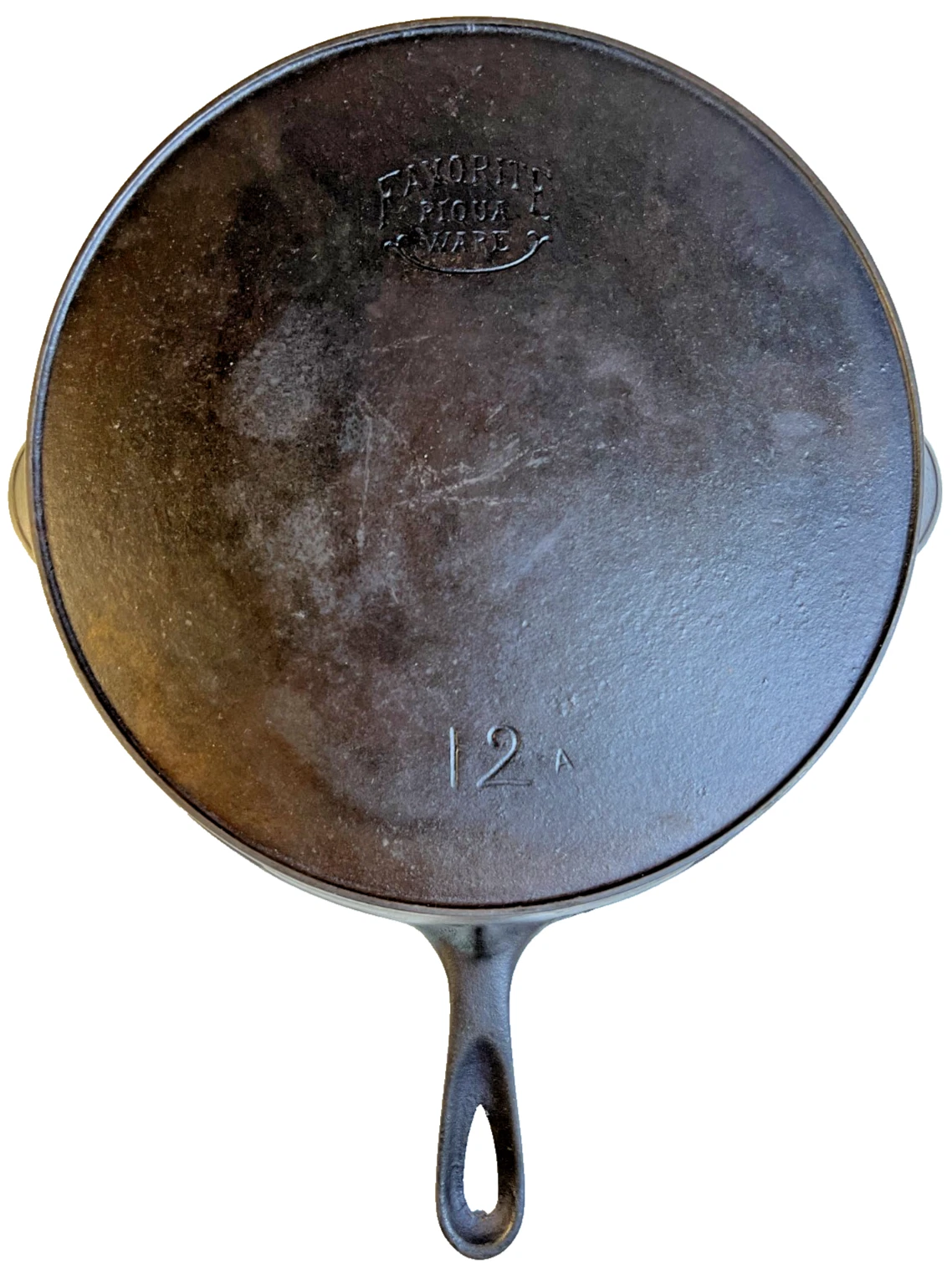 FLAT EXTRA LARGE 13" Antique Cast Iron Skillet Pan Favorite Piqua Ware Ohio FLAT