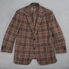 Paul Stuart Blazer Mens 44R Brown Plaid Wool Tweed Sport Coat Made In Italy