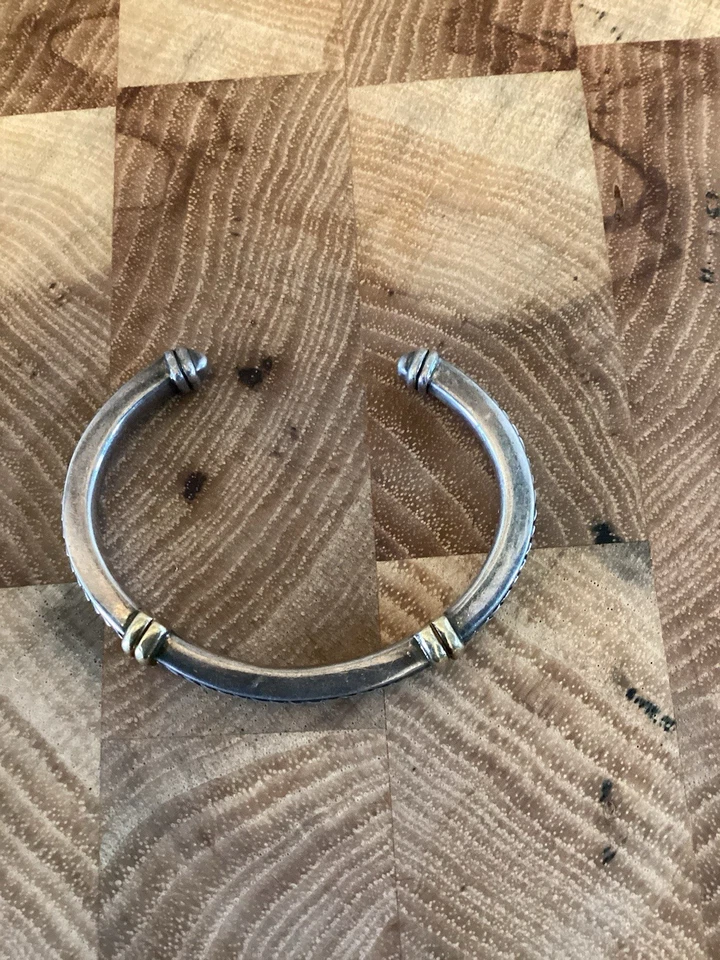 Scott Kay Vintage 925 Sterling  & 18K Gold Basket Weave  Statement Cuff Bracelet - Image 2 of 4