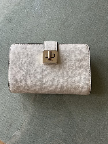 Kate Spade Pebbled Leather Bifold Wallet with Turn Lock - Cream Color - Used