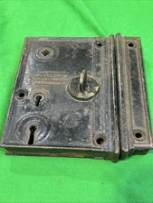 1865 M & W  Double Keyed RIM LOCK, No KEY, KEEPER, 4.25”X 5.75”