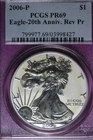 2006 P PCGS PR69 AMERICAN SILVER EAGLE ANNIVERSARY REVERSE PROOF #B51617