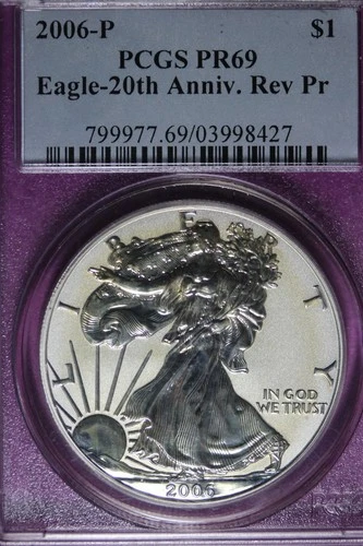 2006 P PCGS PR69 AMERICAN SILVER EAGLE ANNIVERSARY REVERSE PROOF #B51617
