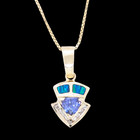 ESTATE SOLID 14K YELLOW GOLD DIAMOND OPAL PURPLE STONE PENDANT 16" NECKLACE 7896 — photo 2