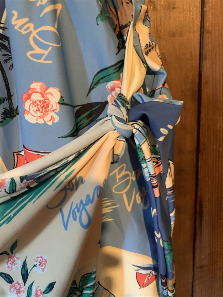 Antiguo traje de baño clásico azul marino de una pieza palmera velero isla falda envolvente grande Foto 3 de 4