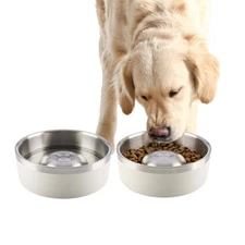 Set of 2 Slow Feeder Dog Bowls 60oz Food and Water Bowls for Medium to Large