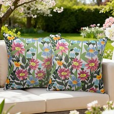 Waterproof Floral Outdoor Throw Pillow Covers 18x18 Inch Set of 2 Double-Side...