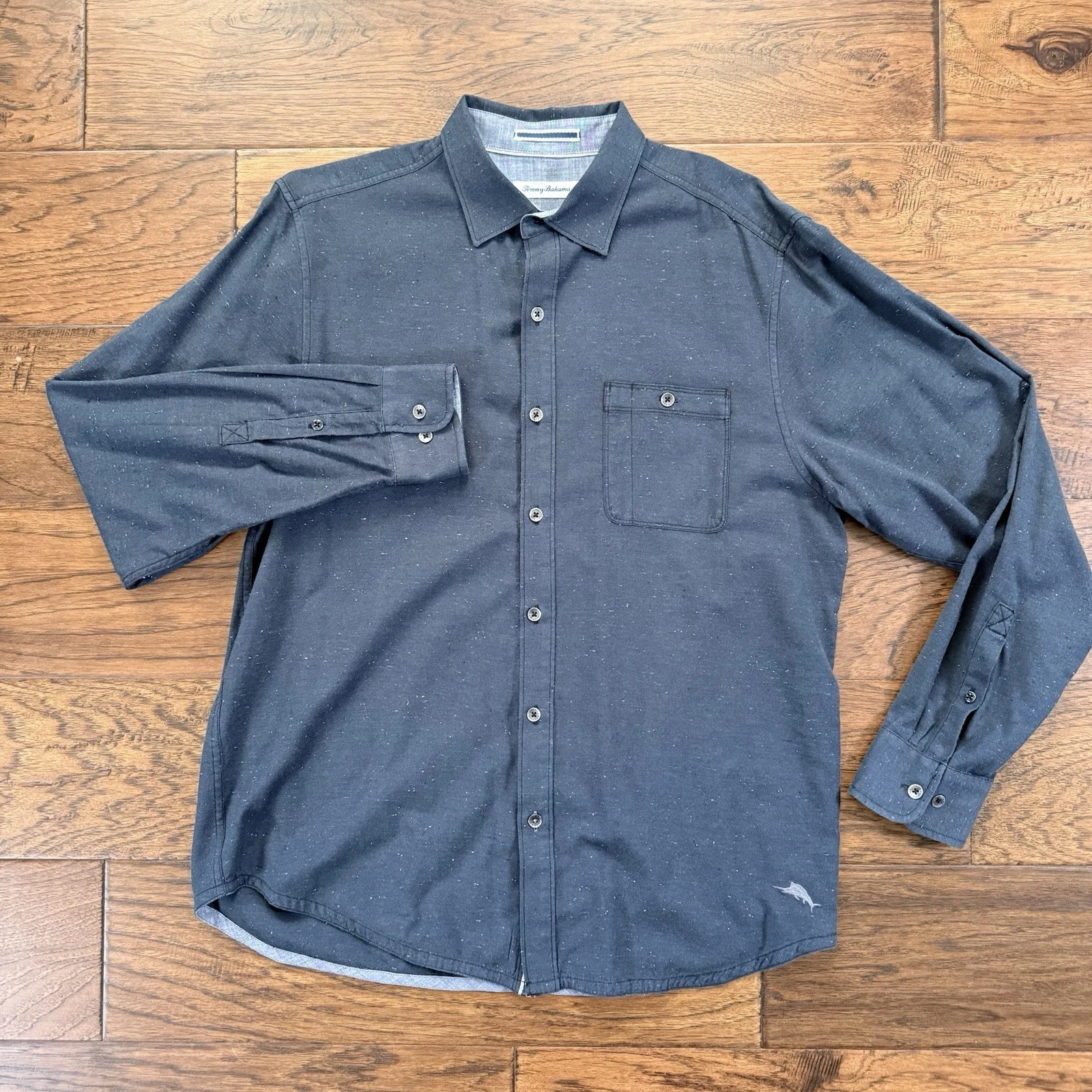 Tommy Bahama Shirt L | Speckled Blue Long Sleeve Button Up Casual Cotton