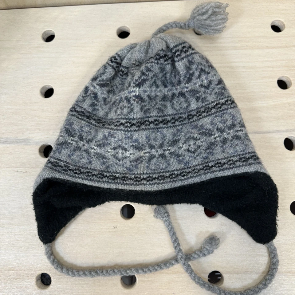 Piel de tortuga invierno Fair Isle mezcla de lana tejido orejeras borla gorro forrado de lana Foto 2 de 4