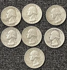 Lot of 7 Silver Washington Quarters - 90% - Junk Silver - $1.75 Face Value