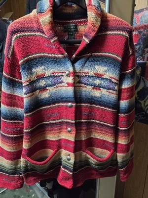 The ultimate gradient border & native pattern Ralph Lauren knit cardigan
