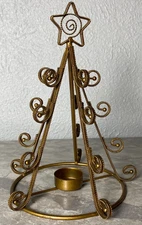 Vtg Christmas Tree Gold Tone Voltive Candle Holder 10" tall x 6.5 inches round