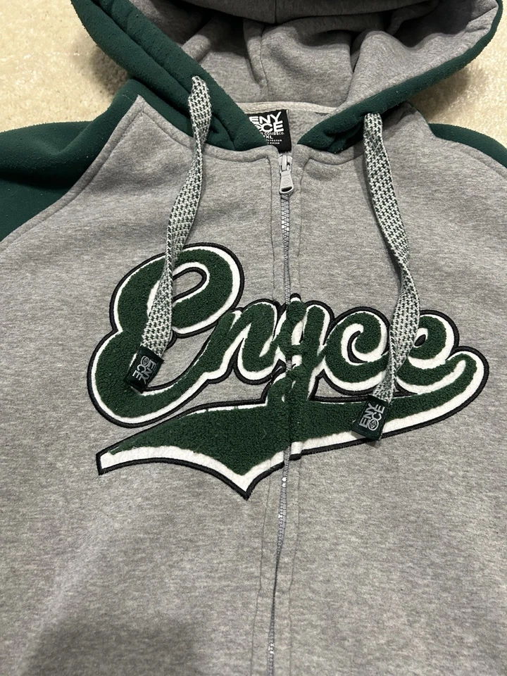 Sudadera con Capucha ENYCE Cremallera Completa De Colección Para Hombre 2XL Gris Verde Bordado Deletrear Logo Foto 4 de 4