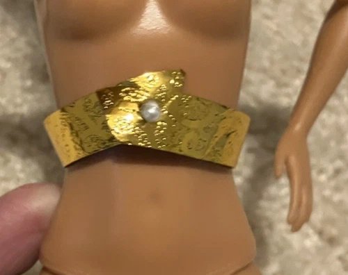 VTG Barbie doll belt gold foil bead plastic clothes accessory EUC!!