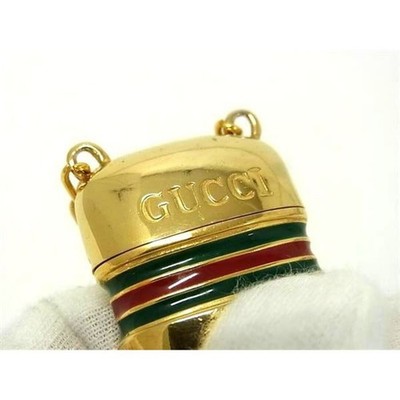 GUCCI Old Gucci Shelly Line Metal Gold Necklace Unisex Pill Case