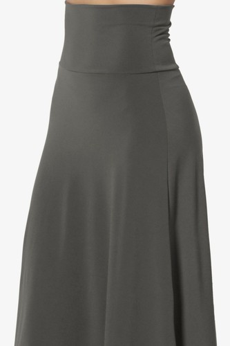 TheMogan S~3X Foldover Stretch A-Line Flared Knee Length Skirt Comfy Stylish - Picture 31 of 164