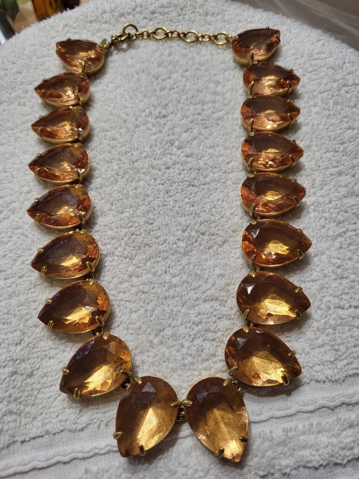 Firmado J. Collar de lágrima grande Crew color piedra ámbar latón declaración 16 pulgadas" Foto 2 de 4