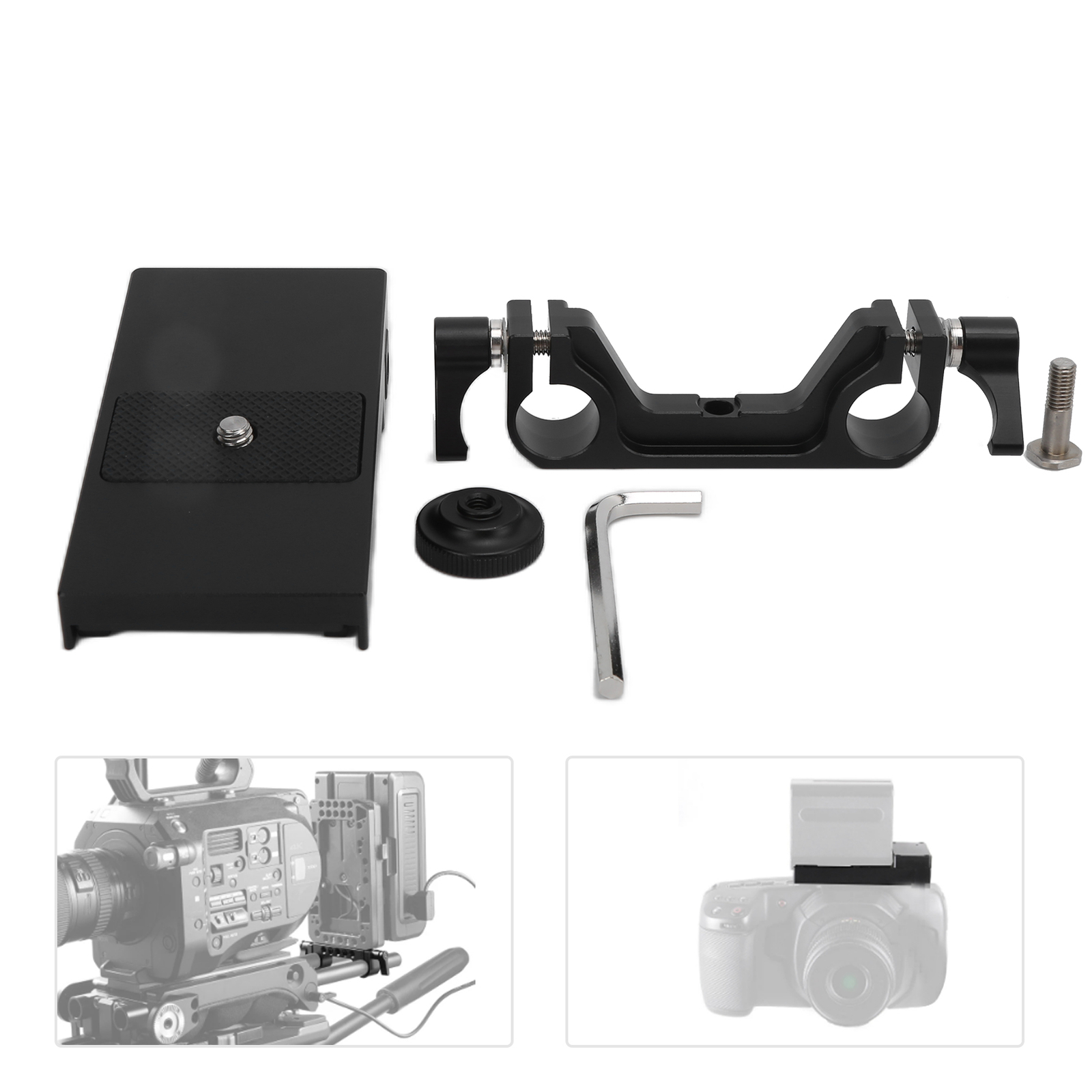 Camera Battery Adapter Plate 15mm Rail Pipe Clamp For NP F970 Series Ba