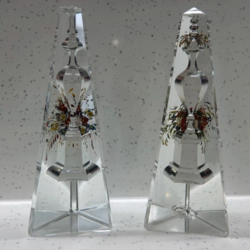 NEAR PAIR ANTIQUE VICTORIAN CUT GLASS CRYSTAL PAPERWEIGHTS OBELISK OBELISKS