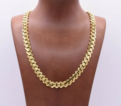 10mm Edge Miami Cuban Link Monaco Chain Necklace Box Lock Real 10K Yellow  Gold