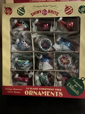 Shiny Brite Christopher Radko Decorated Reflector Glass Ornaments NEW Box Of 12