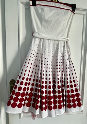 Ruby Rox Damen rot weiß gepunktet Full Swing trägerloses Kleid 28'' W, 32'' Brustumfang