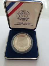 1987 S The Constitution 200th  Anniversary  Silver Proof Dollar & Box