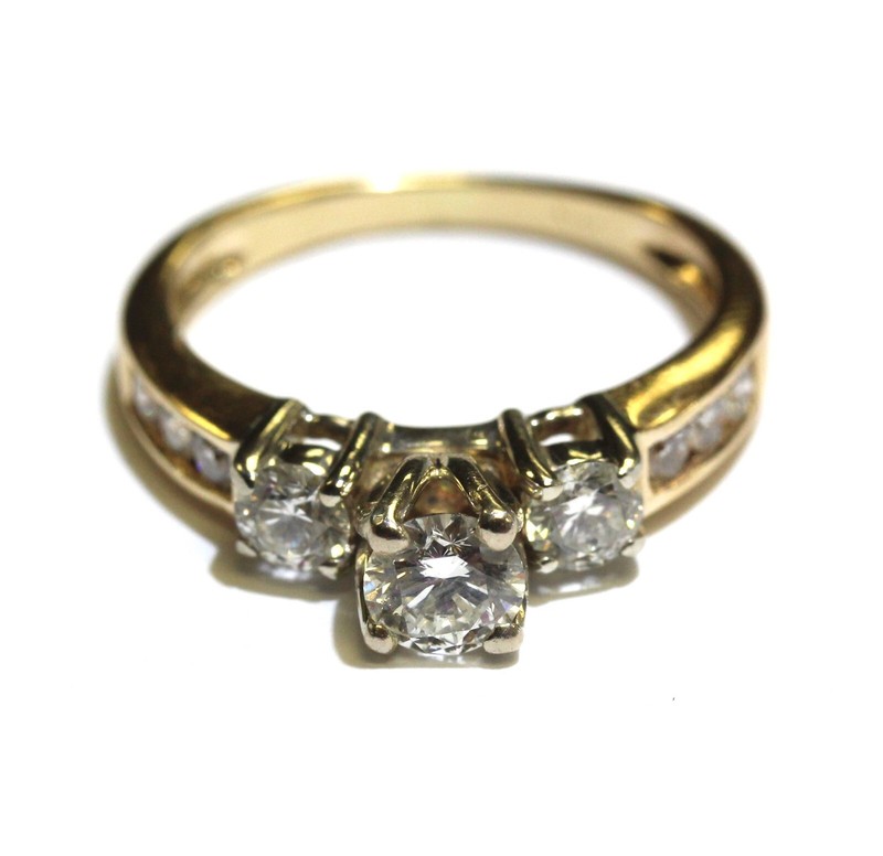 GIA 14k yellow gold .94ct 3 stone round diamond engagement ring 3.5g estate 6