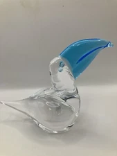 Vintage Murano Glass V Nason Toucan-Bird-Clear and Blue Beak 5”