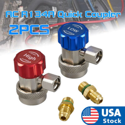 A/C R134A Quick Coupler Connector Adapters High/Low Manifold AC Gauge Auto Set