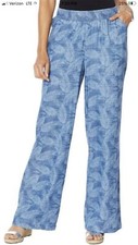 DG2 Diane Gilman Soft Cell Denim Wide Leg Pant Blue S Palm Elastic Waist Pockets