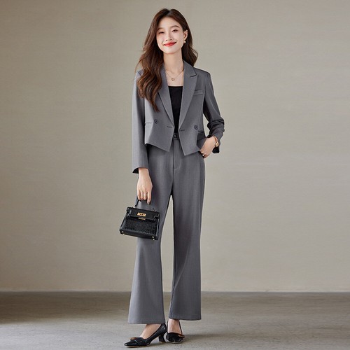 New Women's Long Sleeves Coat Blazer Suit Set Formal Business Wide Leg Pants Set - Picture 4 of 27