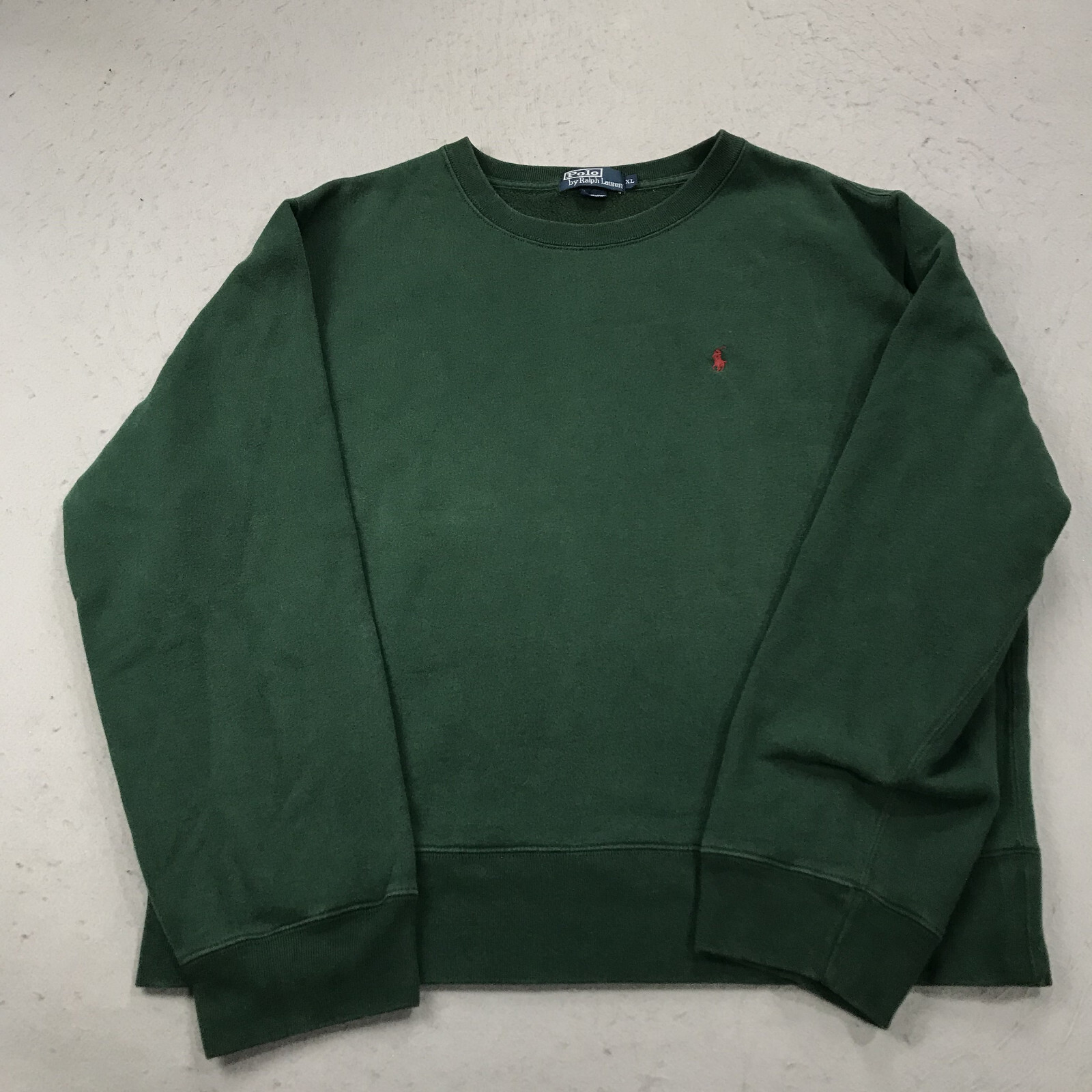 VINTAGE Polo Ralph Lauren felpa uomo XL verde girocollo pony pile anni 90
