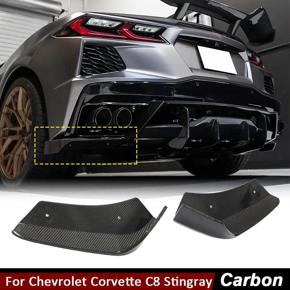 For Chevrolet Corvette C8 Stingray REAL CARBON Rear Bumper Splitter Canard Fins