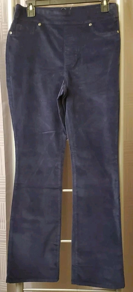 DG2 Diane Gilman NWT Small Pull-On Stretch Velvet Pant Navy Faux Pockets - Image 2 of 4