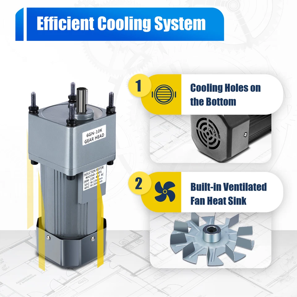 250W AC Gear Reduction Motor Electric+Variable Speed Control Reversible 110V New - Image 2 of 4