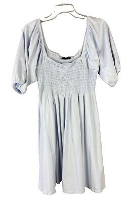 j crew light blue dress J. Smocked Womens Medium Jersey Cottage Core flattering and endlessly versatile
