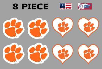 8PC Clemson Tigers Waterless Peel & Stick Temporary Tattoos Paw/Heart