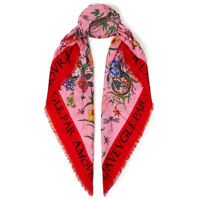 GUCCI★グッチ★素敵!WOOL SILK FLORA SNAKE SHAWL SCARF GUCCI L'AVEUGLE PAR AMOUR SNAKE FLORA PRINT SILK WOOL