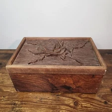 3D Rose Hand-Carved & Dovetail-Jointed Keepsake Wooden Jewelery Box