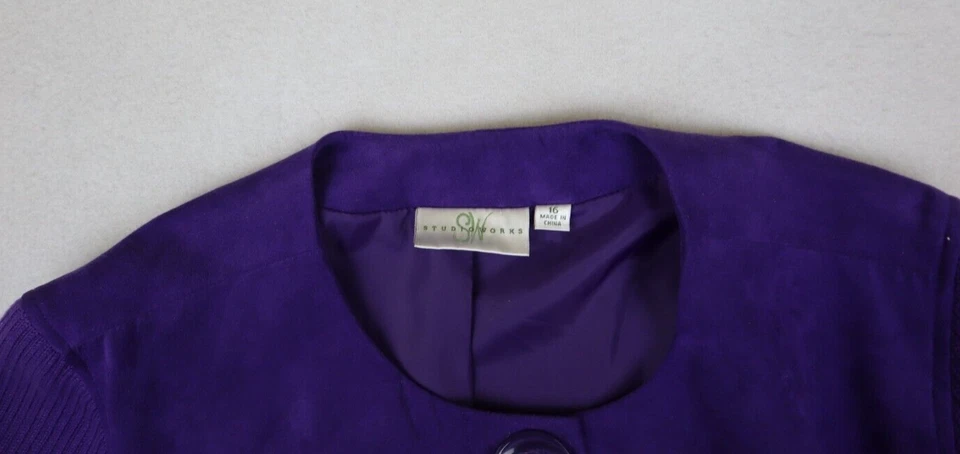 STUDIO WORKS - CHAQUETA DE MICROFIBRA MORADA PARA MUJER CON MANGAS SUÉTER - 16 Foto 3 de 4