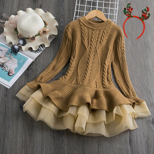 Toddler Baby Girls Crochet Christmas Xmas Sweater Knit Dress+Hairband Outfits - Picture 6 of 38
