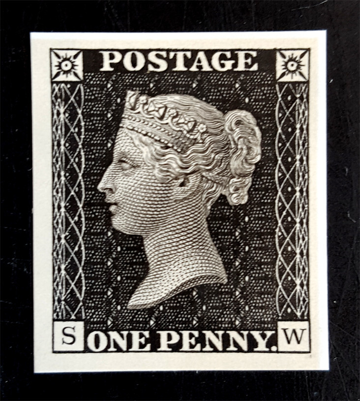 Great Britain 1840  PENNY BLACK  1d  - beautiful 4 margins engraved REPRODUCTION