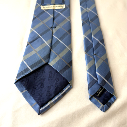 Fairway & Greene Men's 100% Silk Necktie Hand Made in USA Golf Logo Blue Striped - Picture 4 of 9