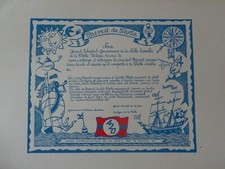 GRANDE DIPLOMA LITHO BREVETTO BARCA 420 BARCA A VELA AMMIRAGLIO BAMBINO MARE ...
